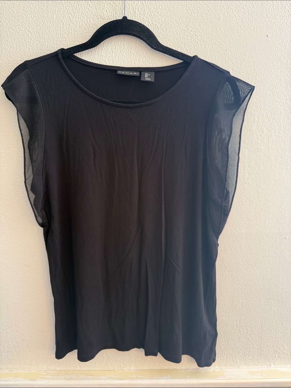 Tahari Black Sleeveless Tank with Sheer Cap Sleeves
